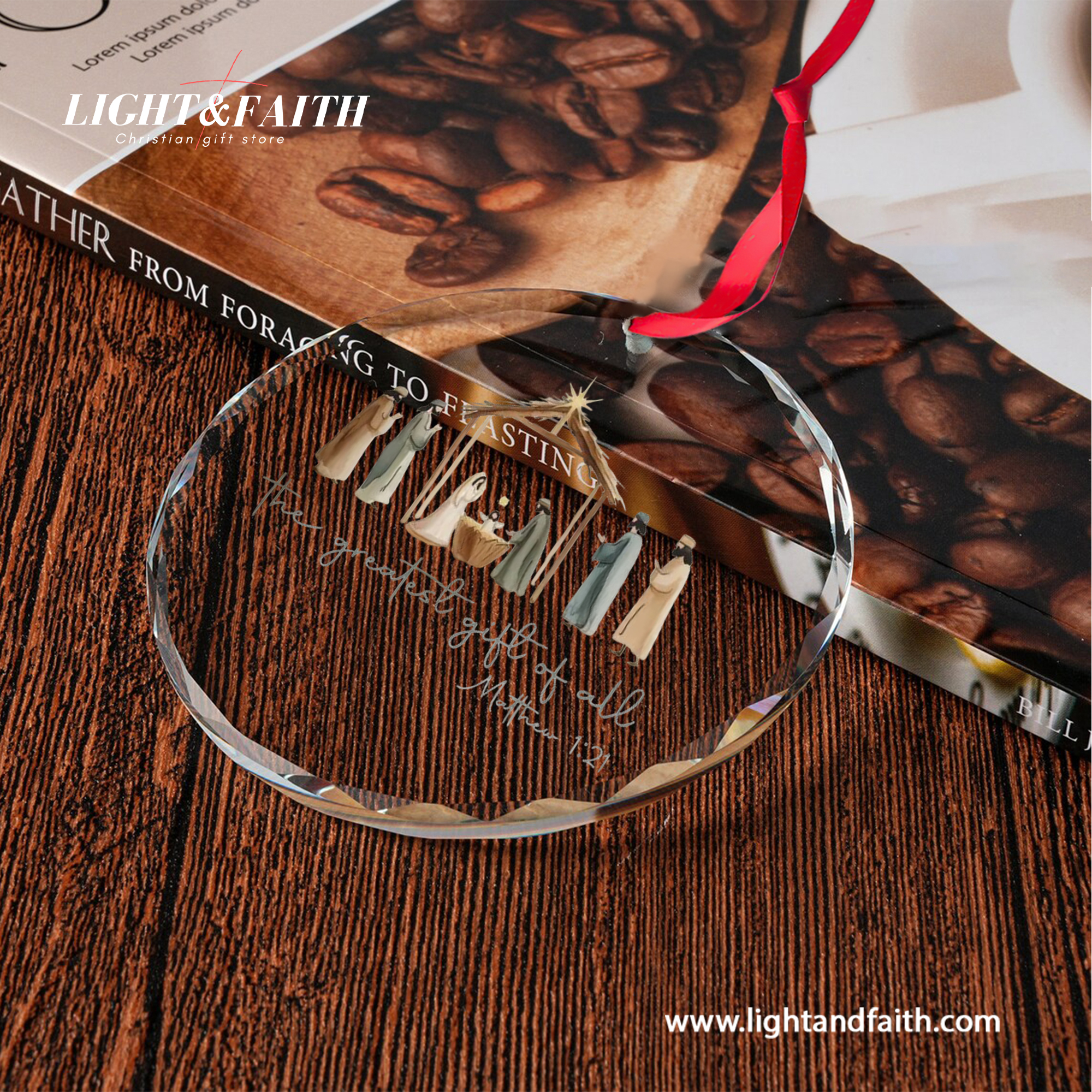 The Greatest Gift of All Glass Ornament, Nativity Scene Ornament, Matthew 1:21 Christian Christmas Decor, Holy Family Faith Gift, Religious Tree Decoration DCLAF51